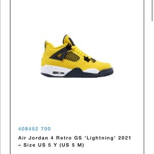 Air Jordan 4 Retro GS Lightning 2021 5 Y - 7 W